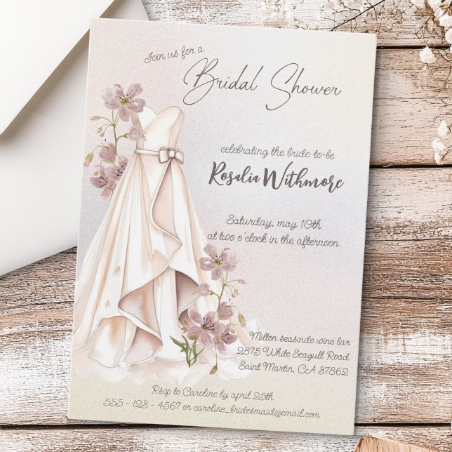 watercolor pearl white dress flowers bridal shower invitation (Creator Uploaded)