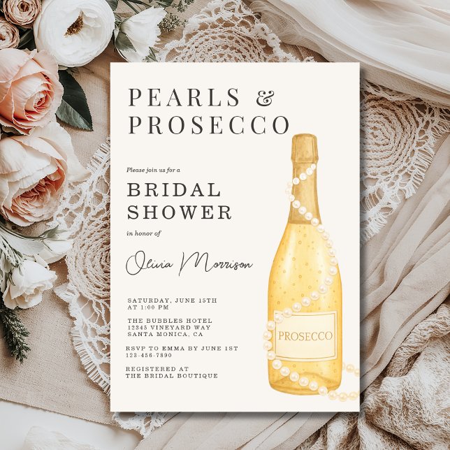 Watercolor Pearls and Prosecco Bridal Shower Invitation (Creator Uploaded)