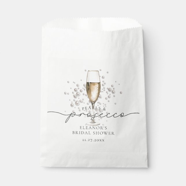 Watercolor Pearls & Prosecco Bridal Shower Favour Bags (Front)