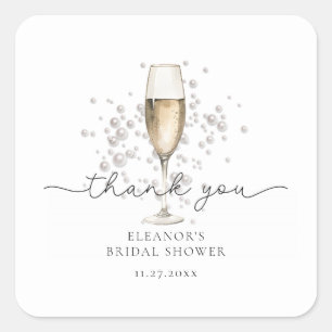 Watercolor Pearls & Prosecco Bridal Shower  Square Sticker