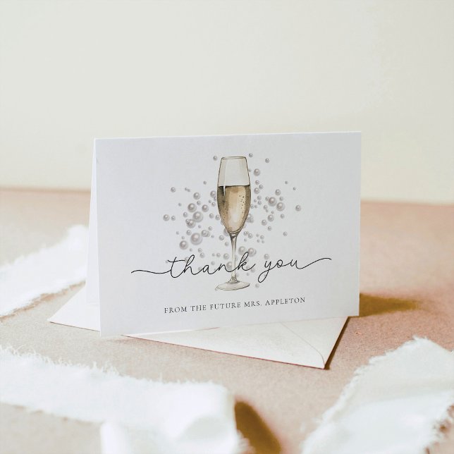 Watercolor Pearls & Prosecco Bridal Shower Thank You Card (Creator Uploaded)