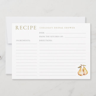 Watercolor Pears Bridal Shower Recipe Card