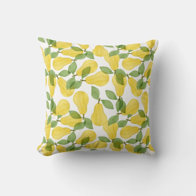 Watercolor Pears: Hand Painted Pattern Cushion (Front)