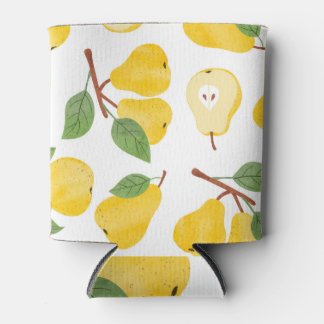 Watercolor Pears Vintage Fruit Pattern Can Cooler