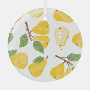 Watercolor Pears Vintage Fruit Pattern Glass Tree Decoration