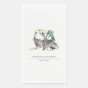 Watercolor Pelicans Beach Wedding Napkin