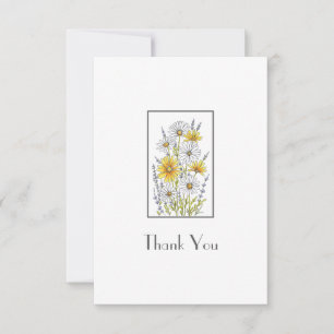 Watercolor, Pen & Ink Daisy Floral Bouquet  Thank You Card