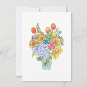 Watercolor, Pen & Ink Floral Bouquet  Card