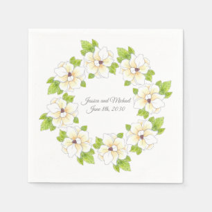 Watercolor, Pen & Ink Magnolia Wreath Napkin