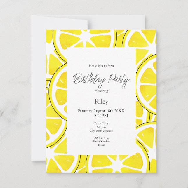 Watercolor & Pen Lemon Slices Invitation (Front)