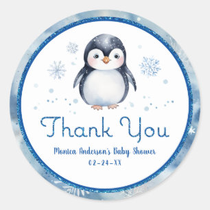 Watercolor Penguin Baby Shower Classic Round Sticker