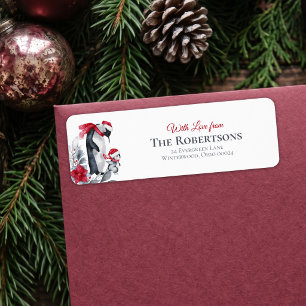 Watercolor Penguin Family With Love Return Address