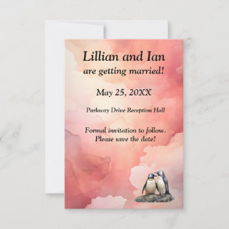 Watercolor Penguin Simple Style Red Save the Date