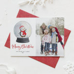Watercolor Penguin Snowglobe Merry Christmas Photo Holiday Card<br><div class="desc">Merry Christmas! Send festive cheer this Christmas season with this customisable photo flat card. It features a whimsical script and a watercolor illustration of a snowglobe with an adorable penguin in winter gear. Personalise by adding a photo, names, year and other details. This watercolor penguin Christmas flat card is available...</div>