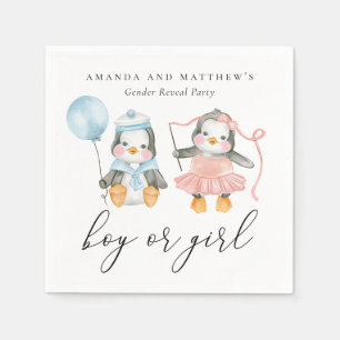 Watercolor penguins. Boy or girl. Gender reveal  Napkin