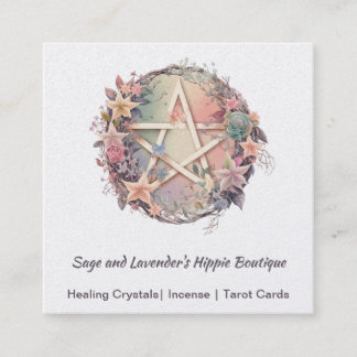 Watercolor Pentagram and Flowers Square Business C Card