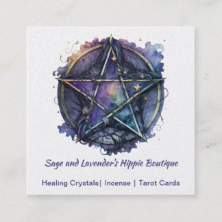 Watercolor Pentagram Occult Shop Dark Purples Square Business Card