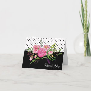Watercolor Peonies and Dots Thank You Note Card
