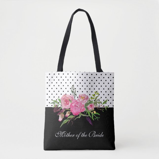 Watercolor Peonies and Dots Tote Bag (Front)