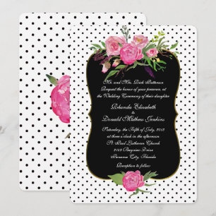 Watercolor Peonies and Dots Wedding Invitation