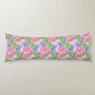 Watercolor peonies and lilacs body cushion