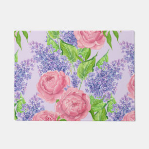 Watercolor peonies and lilacs doormat