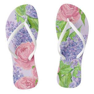 Watercolor peonies and lilacs jandals