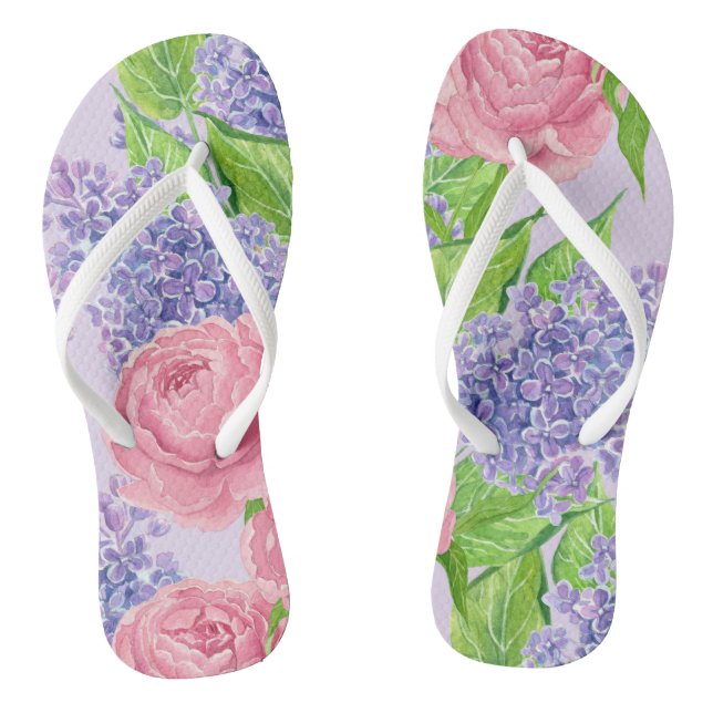 Watercolor peonies and lilacs jandals (Footbed)