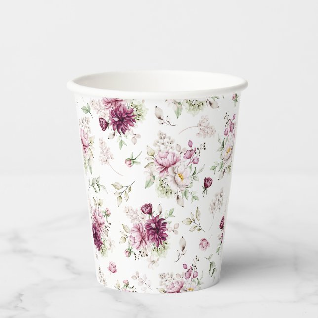Watercolor Peonies Baby Shower theme paper cup (Front)
