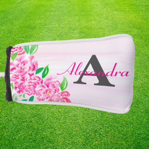 Watercolor Peonies Birthday Monogram With Name Golf Head Cover