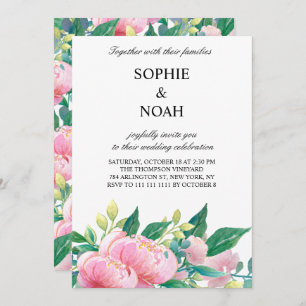 Watercolor Peonies Botanical Wedding Invitation