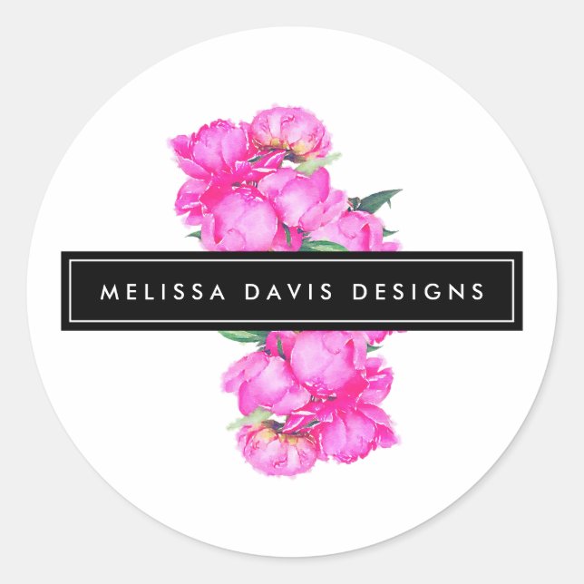 Watercolor Peonies Bunch Floral Designer Classic Round Sticker (Front)