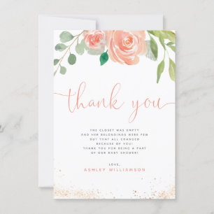 Watercolor Peonies Eucalyptus Greenery Thank You Card