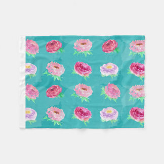Watercolor Peonies Floral Botanical Fleece Blanket