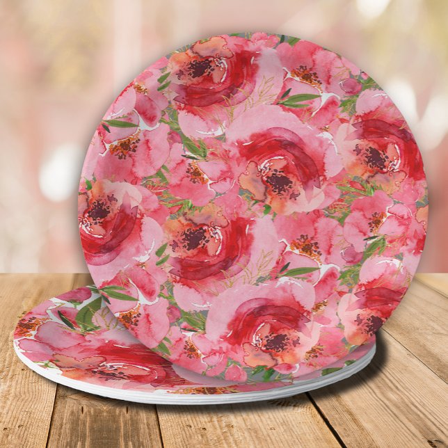 Watercolor Peonies Floral Bridal Shower Paper Plate (Creator Uploaded)