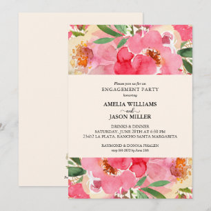Watercolor Peonies Floral Engagement Party Invitation
