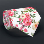 Watercolor Peonies Floral Summer Tie<br><div class="desc">Men's tie features watercolor floral design in pink and cream with greenery and wild flowers on a white background. MORE ITEMS in our store.</div>