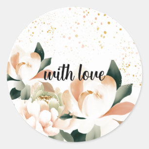 Watercolor Peonies Gold Speckled Sticker