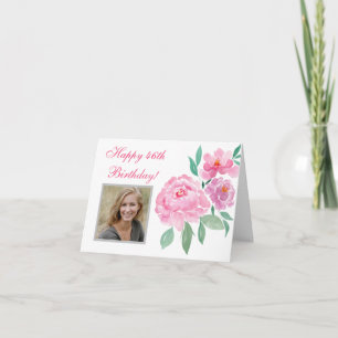 Watercolor Peonies Happy 46th Birthday Add Photo  Card
