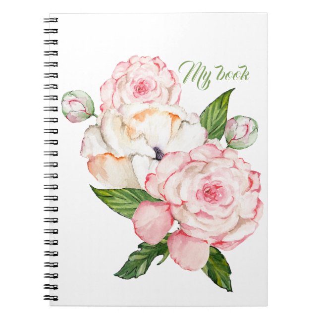 Watercolor peonies in tender colours notebook (Front)