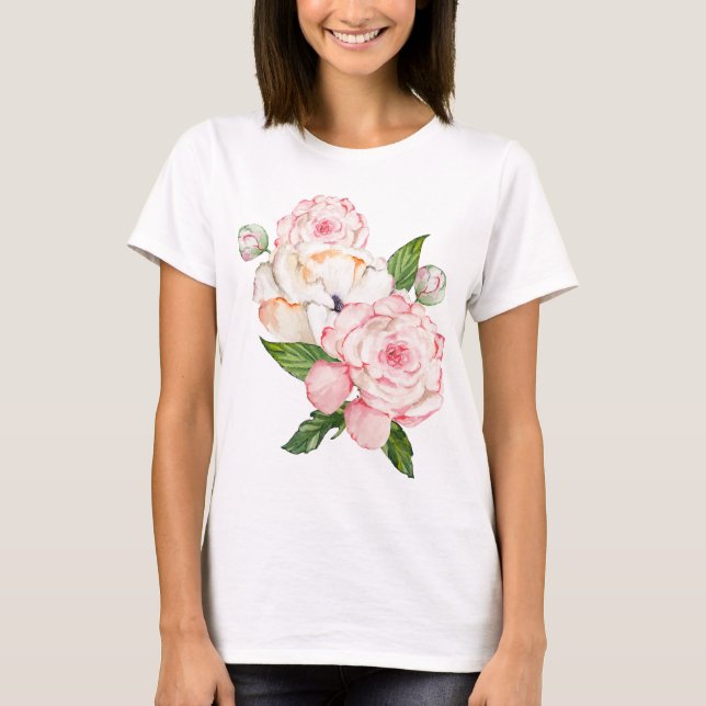 Watercolor peonies in tender colours T-Shirt (Front)