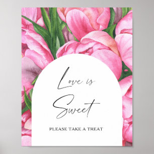 Watercolor peonies - love is sweet take a treat poster