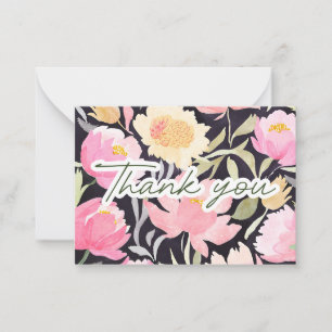 Watercolor Peonies of Gratitude Thank You Note Card