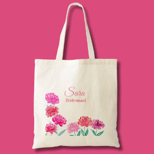 Watercolor Peonies Personalised Bridesmaid Tote Bag