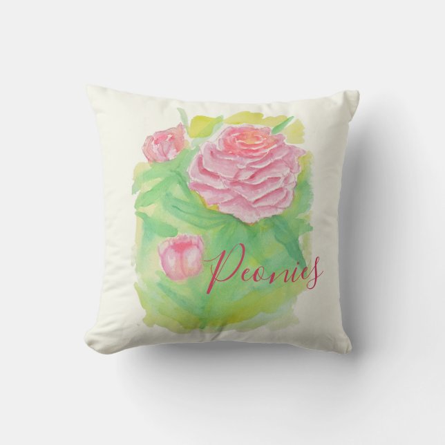 Watercolor Peonies Pillow (Front)