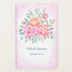 Watercolor Peonies Roses Pink Peach Floral Planner