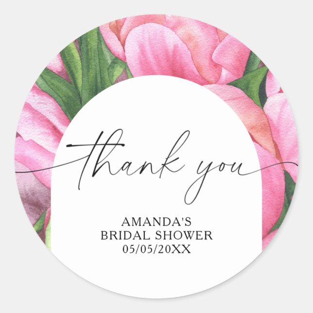 Watercolor peonies - thank you bridal shower  classic round sticker (Front)