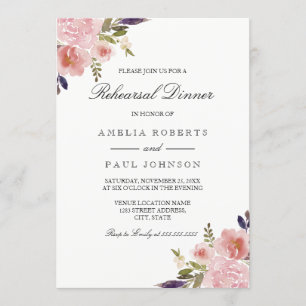 Watercolor Peonies Wedding Rehearsal Dinner Invite