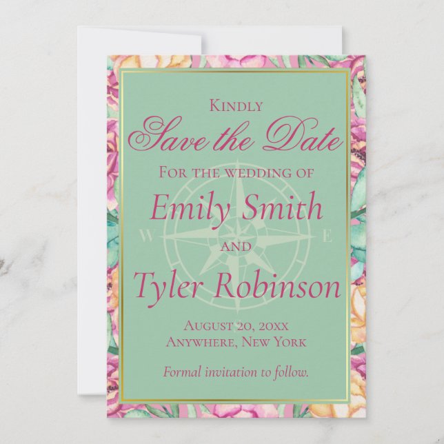 Watercolor Peonies Wedding Save The Date Cards (Front)
