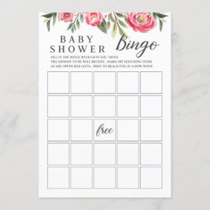 Watercolor Peony Baby Shower Bingo Game Invitation